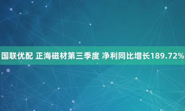 国联优配 正海磁材第三季度 净利同比增长189.72%