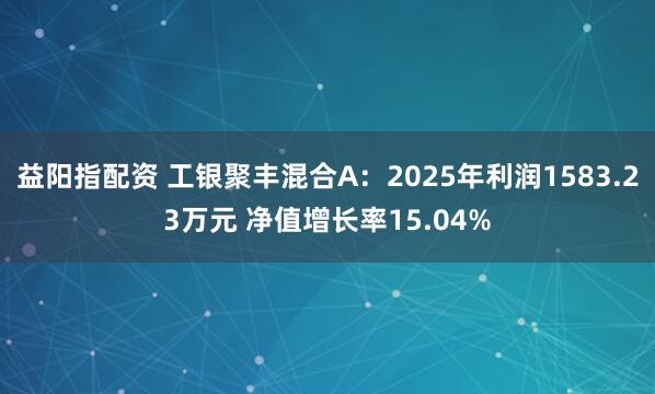 益阳指配资 工银聚丰混合A：2025年利润1583.23万元 净值增长率15.04%